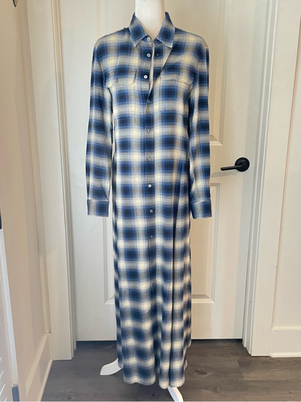 New Polo Ralph Lauren Plaid Button-Front Shirt Dress with Waist Tie - Blue Sz 10 - Picture 7 of 9